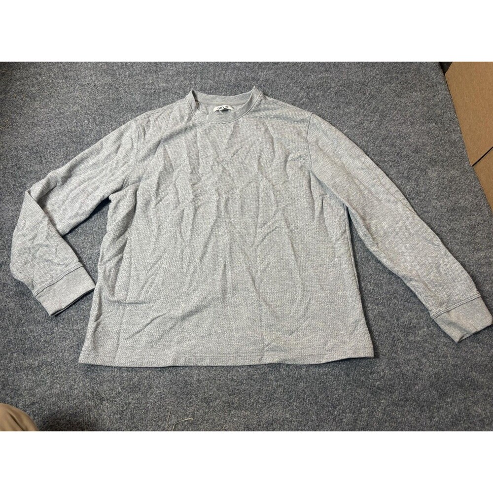 Orvis Sweater Mens L Gray Herringbone Knit Crew Neck Cotton Blend Pullover